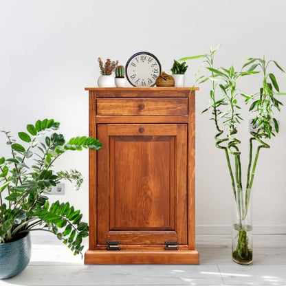 Peaceful Classics Wooden Tilt Out Trash Cabinet with Drawer, Cherry - color: Cherry, style: With Drawer