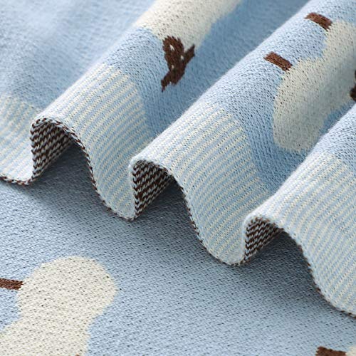 Knit Baby Swaddle Blanket for Boys - 100% Cotton Soft Cozy Lightweight Receiving Swaddling Stroller Quilt Blanket for Newborns Infants Toddlers (Sheep - Baby Blue) - color: 04 - Sheep - Baby Blue