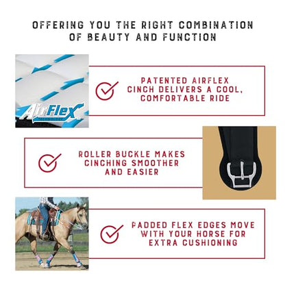 Weaver Equine Airflex Roper Horse Cinch, Anti-Slip Nylon Webbing Saddle Cinch Girth with Smart Roller Buckle, Western Horse Riding Supplies, Black