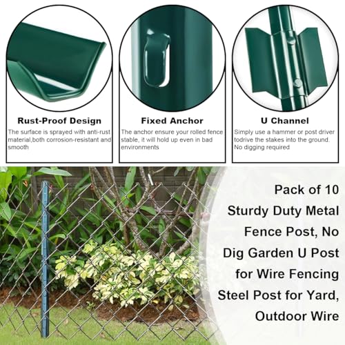 Metal Fence Posts 6 FT, Heavy Duty U-Post Garden Stakes(Splicing), 10 Pack - size: 6 Feet