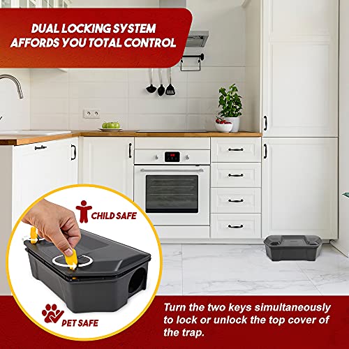 Rat Bait Station Outdoor with Key, Tamper-Resistant Rodent Bait Station, Weather-Resistant Outdoor Bait Box for Indoor Use, 2 Pack (Bait Not Included)
