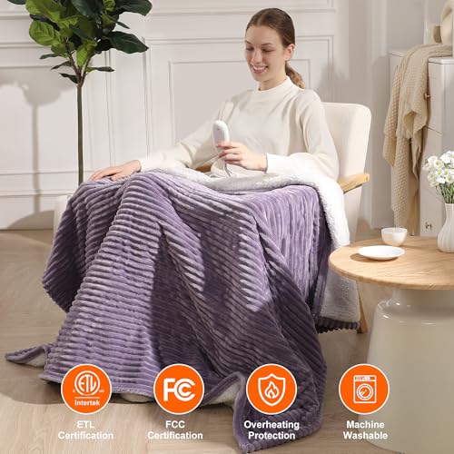 Electric Blanket Queen Heated Blanket Queen Size 84"x90" Dual Control - color: Lavender, size: Queen(84"x90")