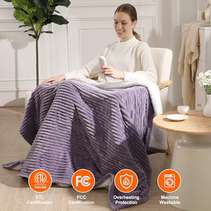 Purple Heated Blanket Full Size Sherpa Electric Blanket Full Ultra Thick - color: Lavender, size: Full(72"x84")