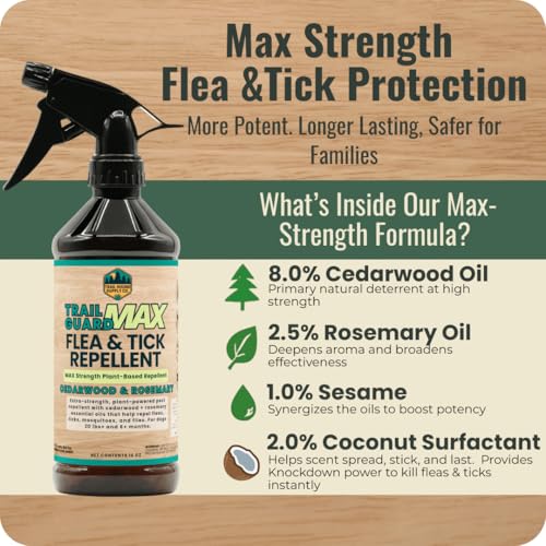 Trail Guard MAX - Natural Extra Strength Insect, Flea and Tick Spray for Dogs, People & Home (16oz MAX Strength, Cedarwood & Rosemary) - size: 16oz MAX Strength