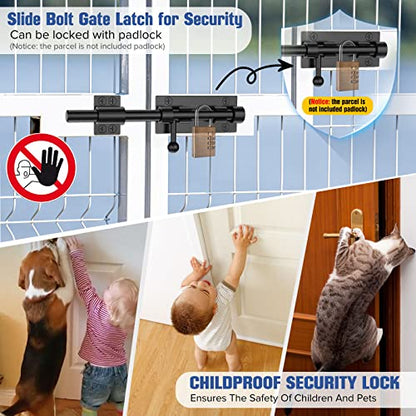 7.8 Inch Barrel Bolt Latch, Sliding Bolt Gate Lock, Black - color: Black-1Pc, size: 8 Inch