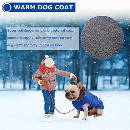 QBLEEV Warm Dog Coat, Reflective Dog Jacket, Waterproof Dogs Winter Coat - color: Blue, size: Small