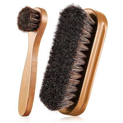 2 Pcs Horsehair Shine Shoes Brush Kit Polish Dauber Applicators Cleaning Leather Shoes Boots Care Brushes Suede Cleaner Brush(Wooden Style F) - style: Wooden Style F