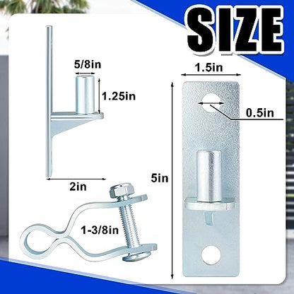 Dunzy 4 Pcs 1-3/8" Heavy Duty Wall Mount Gate Hinge Chain Link Gate Hinge with 5/8'' Pin Pipe Fence Pressed Steel Chain Link Fence Frame Outdoor Hardware