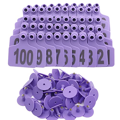 Cattle Ear Tags Large Plastic Livestock Ear Tag Marker for Pig Goat Cattle Cow Animal Identification Ear Tags, Numbered 001-100 (Purple) - style: Purple