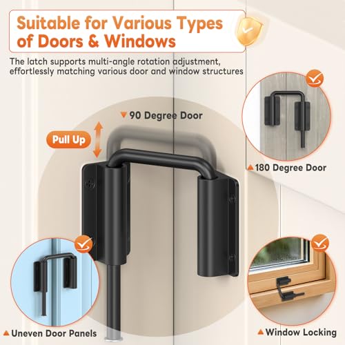Upgraded Sliding Door Loop Lock, Gate Latches, Black-2PCS - color: Black-2PCS