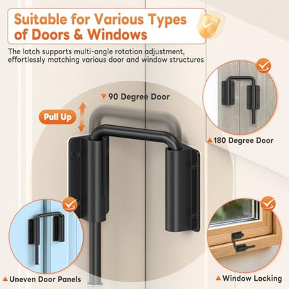 Upgraded Sliding Door Loop Lock, Gate Latches, Black-2PCS - color: Black-2PCS