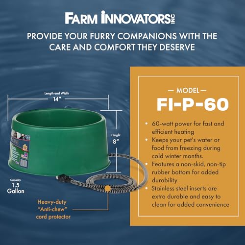 Farm Innovators Heated Pet Water Bowl, 60W, 1.5 Gallon - size: 6 Qt
