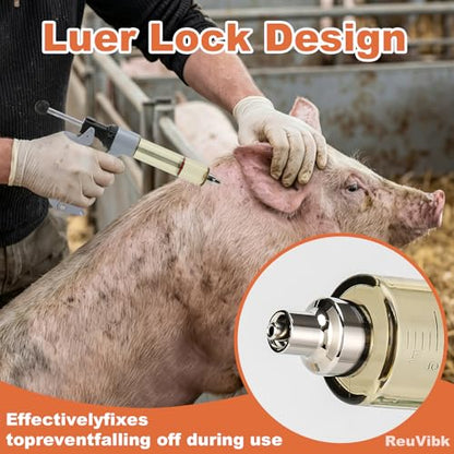 50ml Semi-Auto Repeating Livestock Syringe Gun, 5 Dose Settings - color: Silver Gray50ML-B