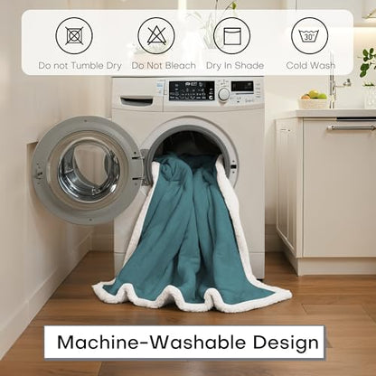 Electric Heated Blanket 62"x84" Twin Size-Teal Green | Safe All Night, Dual-Sided Microplush Sherpa for Bedroom Use, 4 Heat Settings & 10 Hours Auto Off, Machine Washable - color: 04-teal, size: Twin(62"x84")