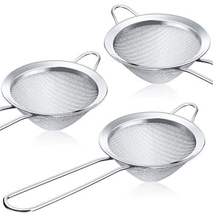 3 Pieces Cocktail Strainer Bar Strainer Fine Mesh Tea Strainer, 3.3 in | Stainless Steel, Small Silver Strainer Practical Bar Colander Tool for Drinks and Loose Leaf Tea, Fits Most Bar Glasses - size: 3.3 Inches