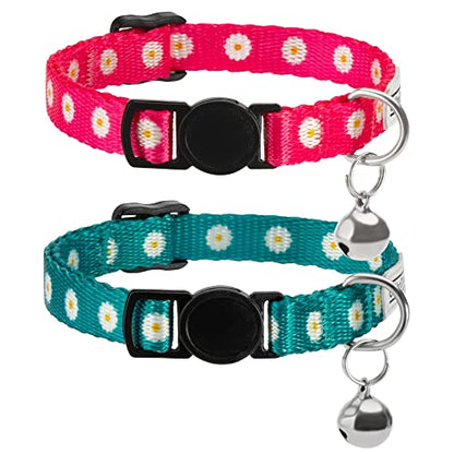 Floral Cat Collar 2-Pack, Breakaway with Bell - color: Pink & Green