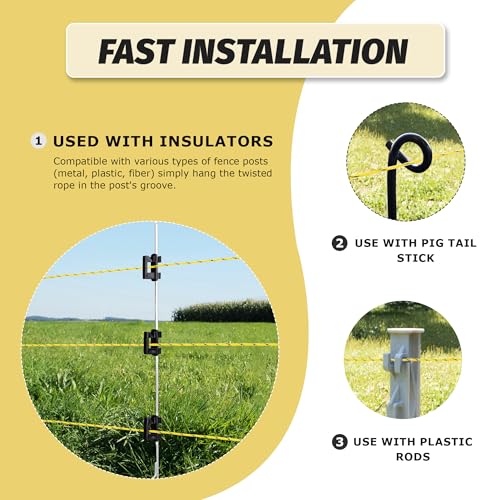 1312 Ft Electric Fence Polywire, 4 mm Highly Conductive 6 Strands, Yellow - color: Yellow