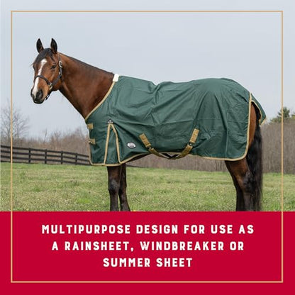 Weaver Equine Turnout Horse Rain Sheet, Waterproof Horse Turnout Sheet with Hole Mesh Lining, Multi-Purpose Protective Equestrian Gear, 75", Green - size: 75"