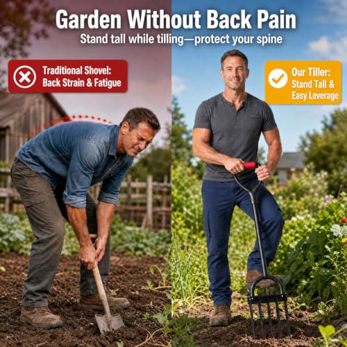 5-Tine Heavy Duty Pitch Fork for Gardening - Long Handled Digging Fork Garden Claw Weeder
