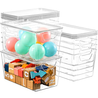Freebat 12 Pack Clear Storage Bins with Lids, Middle Pantry 0rganizer Bins | Stackable Plastic Storage Containers, Pantry Organization for Office, Bedroom, Cabinet, Fridge,Kitchen Organization - size: 12 Pack Middle