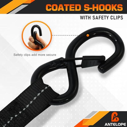 A ANTELOPE 4 Pack 1" x 15' Ratchet Tie Down Straps with S Hooks, Black - color: Black, size: 4PK-1 in