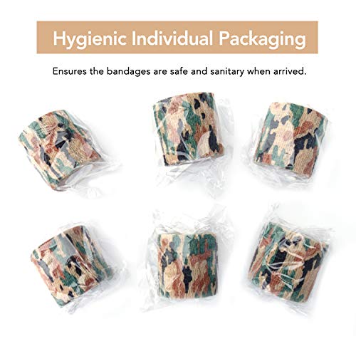 RISEN Cohesive Bandage 2” x 5 Yards, 6 Rolls, Self Adherent Wrap Medical Tape, Adhesive Flexible Breathable First Aid Gauze Ideal for Stretch Athletic - color: Desert Camo, size: 6 Count (Pack of 1)