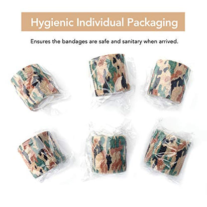 RISEN Cohesive Bandage 2” x 5 Yards, 6 Rolls, Self Adherent Wrap Medical Tape, Adhesive Flexible Breathable First Aid Gauze Ideal for Stretch Athletic - color: Desert Camo, size: 6 Count (Pack of 1)