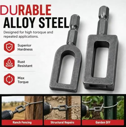 Wire Twister for Drill - 2Pcs Heavy Duty Fence Wire Twisting Tool Fits 9 & 11 Gauge Wire, 1/4" Hex Shank Drill Attachments, T-Post Clip Twister and Rebar Tie Wire Twisting Spinner for Farm & Garden