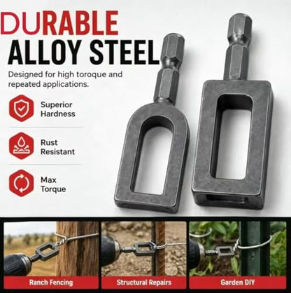 Wire Twister for Drill - 2Pcs Heavy Duty Fence Wire Twisting Tool Fits 9 & 11 Gauge Wire, 1/4" Hex Shank Drill Attachments, T-Post Clip Twister and Rebar Tie Wire Twisting Spinner for Farm & Garden