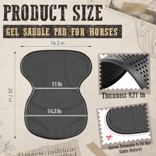 Abbylike Silicone Gel Saddle Pad for Horses, Anti-Slip 20.67x16.54in | Shock Absorbing, Breathable Ventilation Holes, Fits English Western Saddles, Dressage, Jumping, Trail Riding, Trimmable