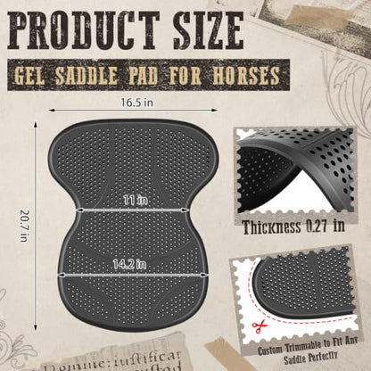 Abbylike Silicone Gel Saddle Pad for Horses, Anti-Slip 20.67x16.54in | Shock Absorbing, Breathable Ventilation Holes, Fits English Western Saddles, Dressage, Jumping, Trail Riding, Trimmable