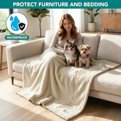 PetAmi Fluffy Sherpa Waterproof Dog Blanket for Medium Pet Cat 29x40, Beige - color: Beige, size: Medium (29x40)