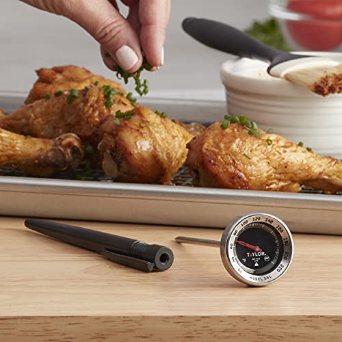Taylor Pro Series Analog Instant Read Thermometer – 5" Stem, NSF Stainless Steel Dial Gauge with Pocket Clip, 120°F to 220°F Temperature Range for Meat, Grill & Baking Use (Black) - color: Black