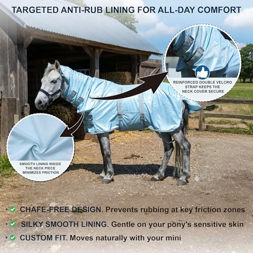 Mini Horse & Pony Mesh Fly Sheet with Neck & Belly Wrap Blue 42 - color: Cyan Blue, size: 42"
