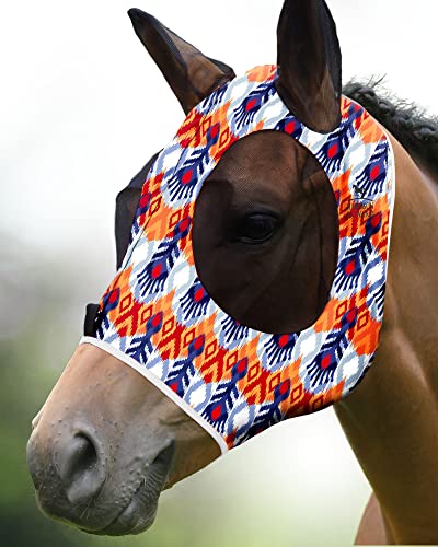 Harrison Howard Super Comfort Stretchy Fly Mask Large Eye Space with UV Protection Soft on Skin with Breathability Tribe Feather Full Size - color: Tribe Feather, size: Full(Large)