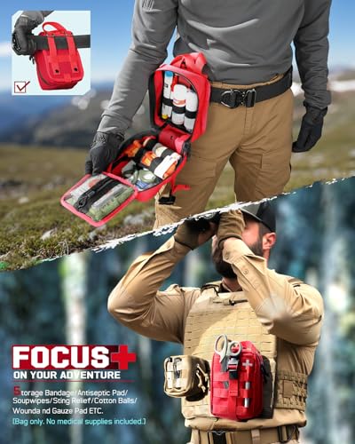 LIVANS 1000D First Aid Bag Empty, Medical Ifak Pouch for Emergency & EMT - color: Red-small Size(5.7"lx 3.4"w X 7.9"h)