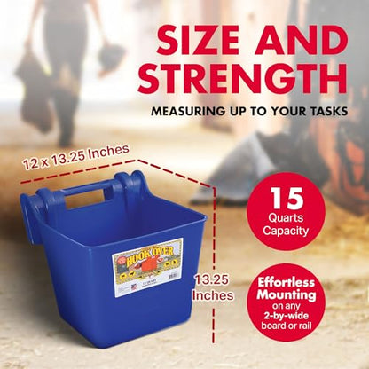 Little Giant® Plastic Hook Over Feeder | Mountable Livestock & Pet Feed Bucket | Horse Feed Bucket | Made in USA | 15 Quarts | Blue - color: Blue, size: 15 Quart