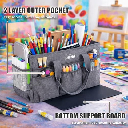 JJRING Large Art Supply Storage Tote Bag With Mesh Pockets, Green - color: Gray