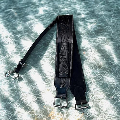 Hulara Western Carved Leather Rear Flank Back Saddle Girth Cinch Belt with Bucking Strap Comfytack |Premium Flank Cinch Belt Leather Horse Girth - color: Black Flower