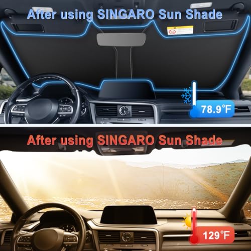 SINGARO 300T Universal Car Windshield Sun Shade, Foldable Reflective for Windshield & Window Shades with Overlapping Design, Car Interior Accessories (58" L x 32" W) - size: Standard