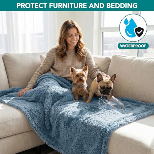 PetAmi Fluffy Sherpa Waterproof Dog Blanket for Small Pet Cat, 24x32 Blue - color: Dusty Blue, size: Small (24x32)