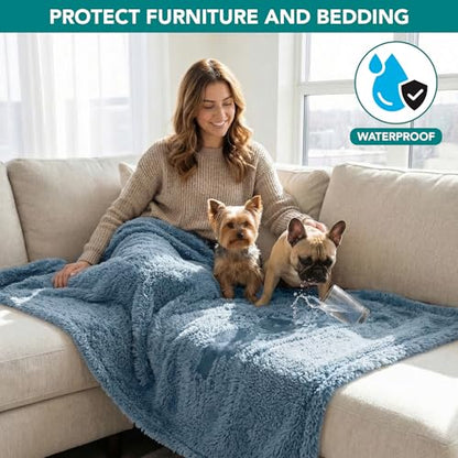 PetAmi Fluffy Sherpa Waterproof Dog Blanket for Small Pet Cat, 24x32 Blue - color: Dusty Blue, size: Small (24x32)