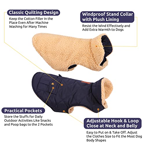 Queenmore Warm Puffer Dog Jacket Thick Plush Quilting Small Winter Coat - color: Dark Navy, size: Small