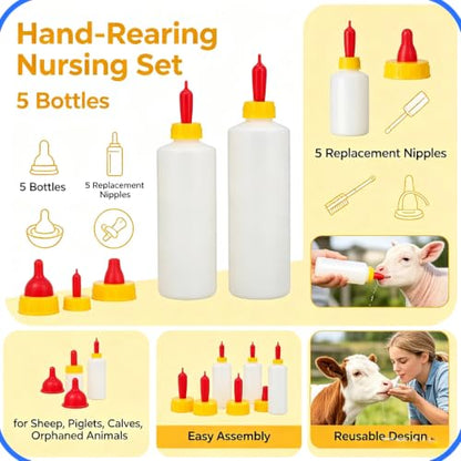 5Pack 400ML Goat and Lamb Feeding Bottles with Silicone Nippl