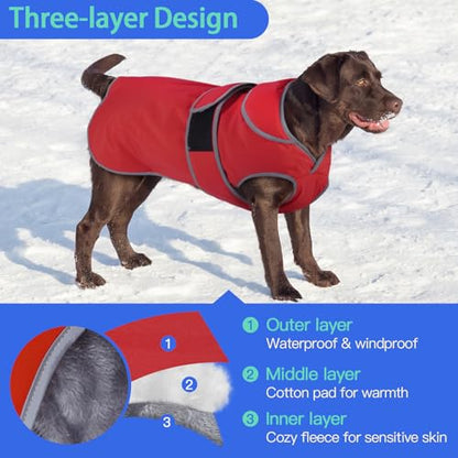 MIGOHI Reflective Waterproof Dog Coat, Medium, Red, Fleece Lined, Stormguard - color: Red, size: Medium