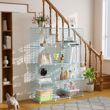C&AHOME Wire Cube Storage, 12 - Cube Organizer Metal C Grids, Closet, Blue - color: Blue