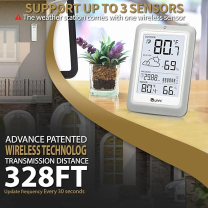 Indoor Outdoor Thermometer Wireless Weather Station 330ft Sensor - color: White+Grey