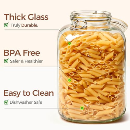 ComSaf Square Glass Pantry Jars with Airtight Lids 1.1 Gallon 2 Pack Large - size: 1.1 Gal*2