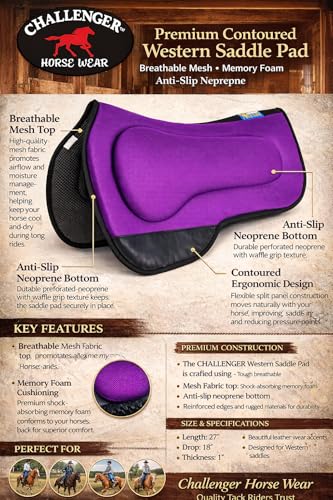 27"x18" Western Round Skirt Barrel Neoprene Saddle Pad Purple 39199PR
