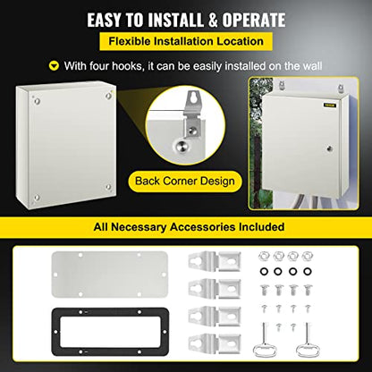 VEVOR NEMA Steel Enclosure, 20 x 16 x 6'' NEMA 4X Steel Electrical Box, IP66 Waterproof & Dustproof, Outdoor/Indoor Electrical Junction Box, with Mounting Plate - size: 20 x 16 x 6